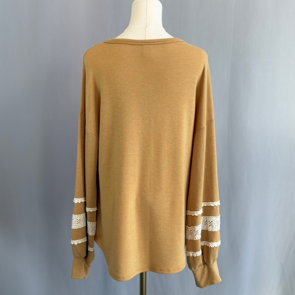7th Ray Mustard Lace Sleeve Sweatshirt - Picture 10 of 11